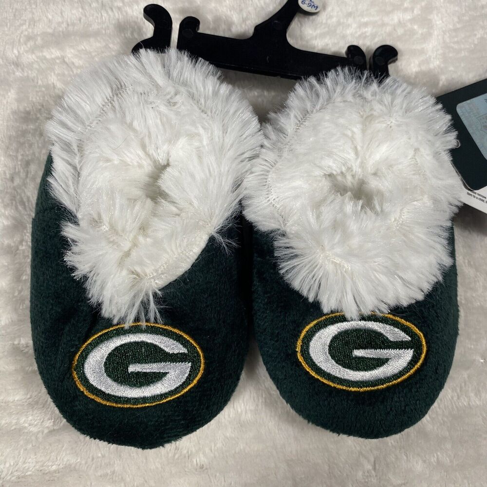 Green Bay Packers Baby Slippers Sz 6/9M NFL Football Faux Fur Green Infant Gift